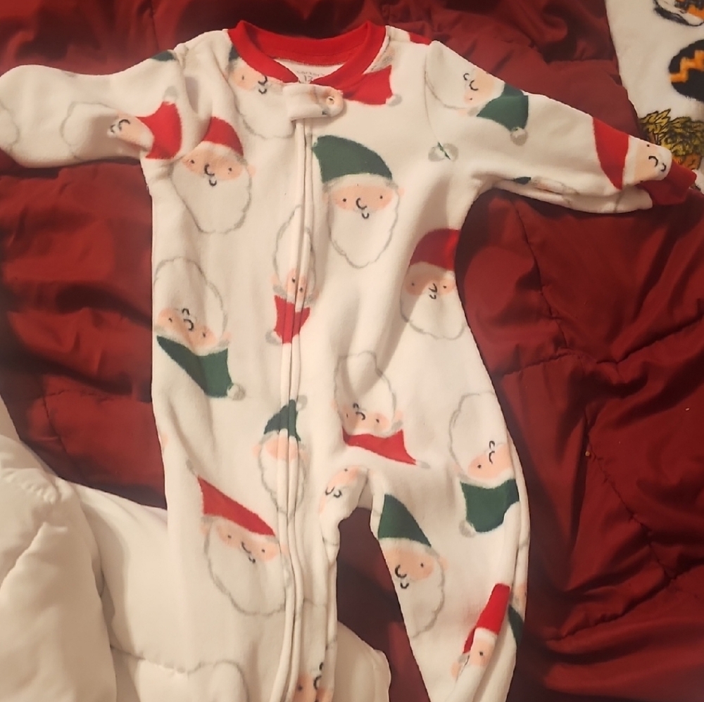 Carter's Red and Green Santa Print Footie